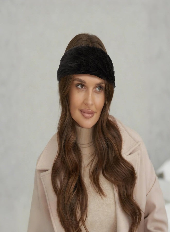 كوراسا طوق رأس من الفرو الصناعي من كوراسا، مرن، تدفئة للأذنين في الشتاء، أسود اللون، رقيق، مناسب للطقس البارد، غطاء رأس، إكسسوارات قبعة تزلج فروية للنساء والفتيات - Image 3