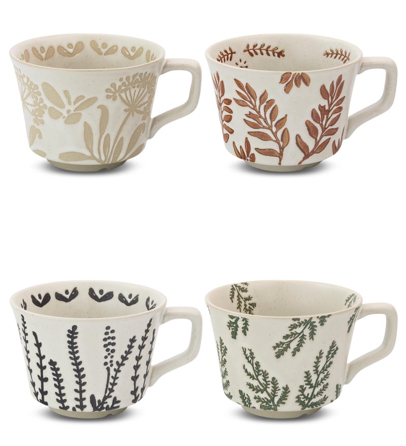 LINVIA Ceramic Coffee Mug, 12 oz Small Novelty Unique Teacup with Handle, Stoneware Cup for Tea Mocha Latte Cappuccino (Set of 4, Butterfly Grass Ivy and Leaf) - Image 1