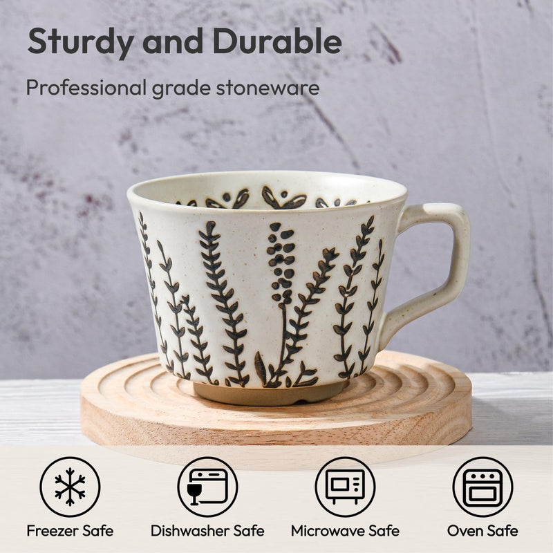 LINVIA Ceramic Coffee Mug, 12 oz Small Novelty Unique Teacup with Handle, Stoneware Cup for Tea Mocha Latte Cappuccino (Set of 4, Butterfly Grass Ivy and Leaf) - Image 2