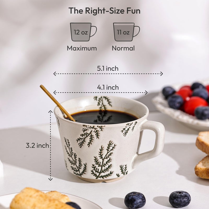 LINVIA Ceramic Coffee Mug, 12 oz Small Novelty Unique Teacup with Handle, Stoneware Cup for Tea Mocha Latte Cappuccino (Set of 4, Butterfly Grass Ivy and Leaf) - Image 3