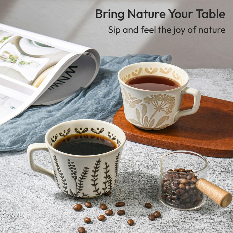 LINVIA Ceramic Coffee Mug, 12 oz Small Novelty Unique Teacup with Handle, Stoneware Cup for Tea Mocha Latte Cappuccino (Set of 4, Butterfly Grass Ivy and Leaf) - Image 5