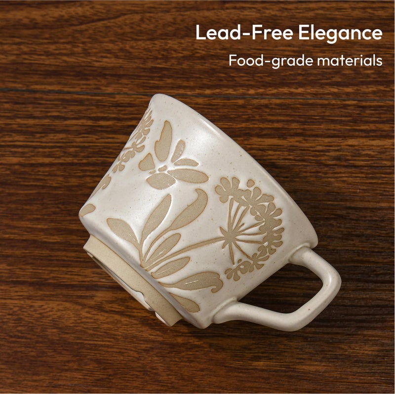 LINVIA Ceramic Coffee Mug, 12 oz Small Novelty Unique Teacup with Handle, Stoneware Cup for Tea Mocha Latte Cappuccino (Set of 4, Butterfly Grass Ivy and Leaf) - Image 4