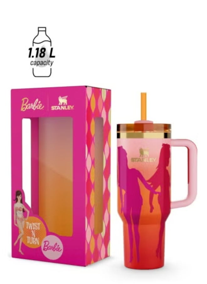 Limited Edition 40 OZ Pink Stainless Steel Tumbler with Gold Accents – Barbie x Stanley ’70s Superstar Quencher | BPA-Free, Leak-Resistant, Insulated Travel Mug Keeps Drinks Hot or Cold for Hours | Eco-Friendly Reusable Tumbler for Gym, Office & Gifting