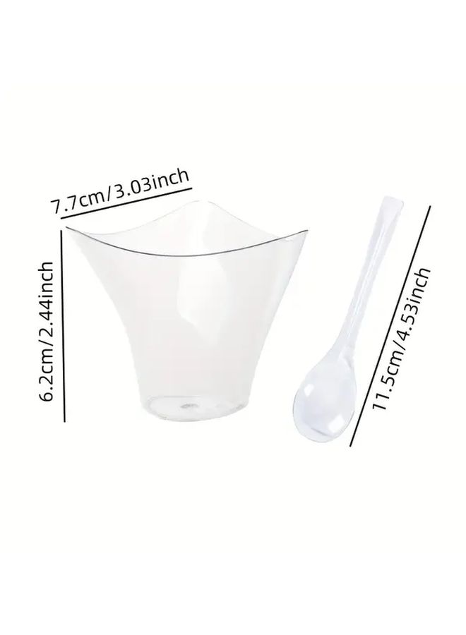 20pcs Small Whirlpool Triangular Transparent Hard Plastic Dessert Bowls With Spoons PS Material For Parties Yogurt Pudding Appetizers Desserts - Image 3