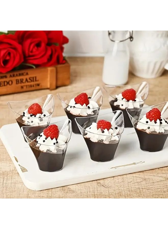 20pcs Small Whirlpool Triangular Transparent Hard Plastic Dessert Bowls With Spoons PS Material For Parties Yogurt Pudding Appetizers Desserts - Image 4