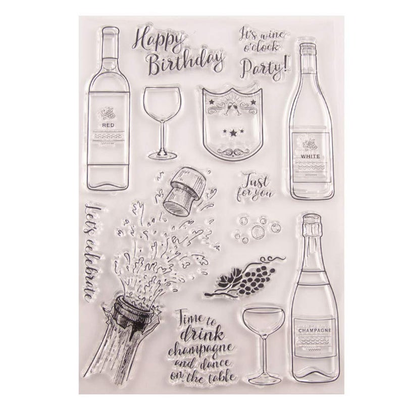 arriettycraft Congratulations Wine Bottle Clear Stamps for Card Making or Journaling Happy Birthday Party Transparent Silicone Stamps for Album Scrapbooking Photo Paper Crafts Decoration