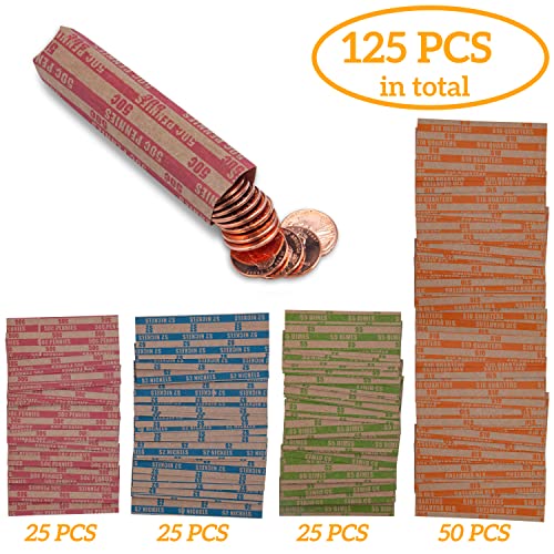 DGBDPACK 125 Assorted Flat Coin Wrappers, 25 Dimes, 25 Nickels, 25 Pennies, 50 Quarters Convenient Pack - Image 5