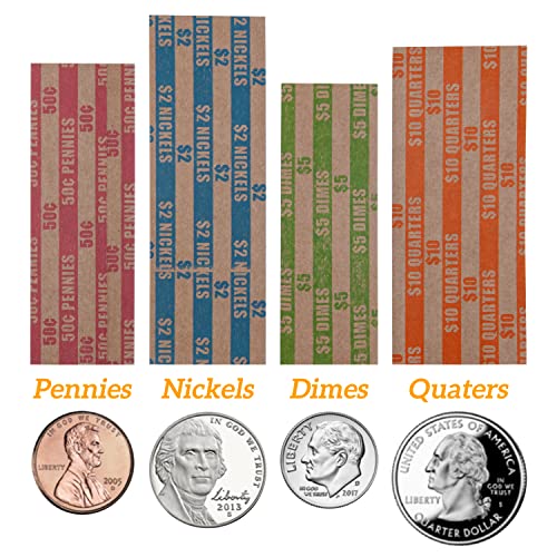 DGBDPACK 125 Assorted Flat Coin Wrappers, 25 Dimes, 25 Nickels, 25 Pennies, 50 Quarters Convenient Pack - Image 2