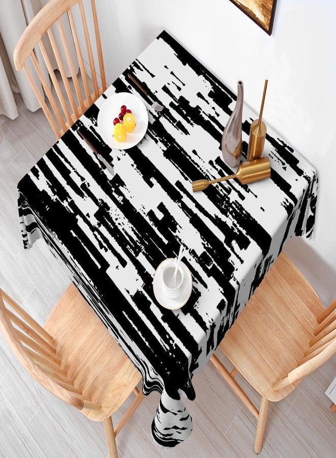 Baocicco Black and White Striped Fabric Waterproof Square Tablecloth Vintage Texture Grain Square Table Cloth Dust-Proof Square Table Cover Protector for Restaurant Picnic Camping BBQ 60x60 Inch - Image 1