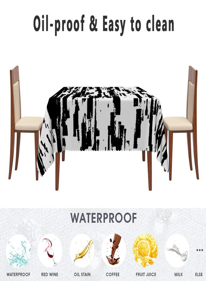 Baocicco Black and White Striped Fabric Waterproof Square Tablecloth Vintage Texture Grain Square Table Cloth Dust-Proof Square Table Cover Protector for Restaurant Picnic Camping BBQ 60x60 Inch - Image 4