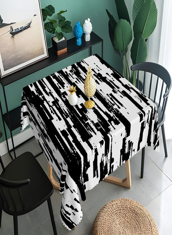 Baocicco Black and White Striped Fabric Waterproof Square Tablecloth Vintage Texture Grain Square Table Cloth Dust-Proof Square Table Cover Protector for Restaurant Picnic Camping BBQ 60x60 Inch - Image 2