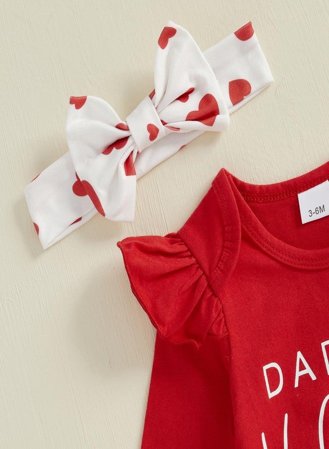 wybzd Newborn Baby Girl Valentine Day Outfit Infant Ruffle Romper Daddys Valentines Top Bell-Bottom Pants Sets Daddys Valentinie 0-3 Months - Image 2