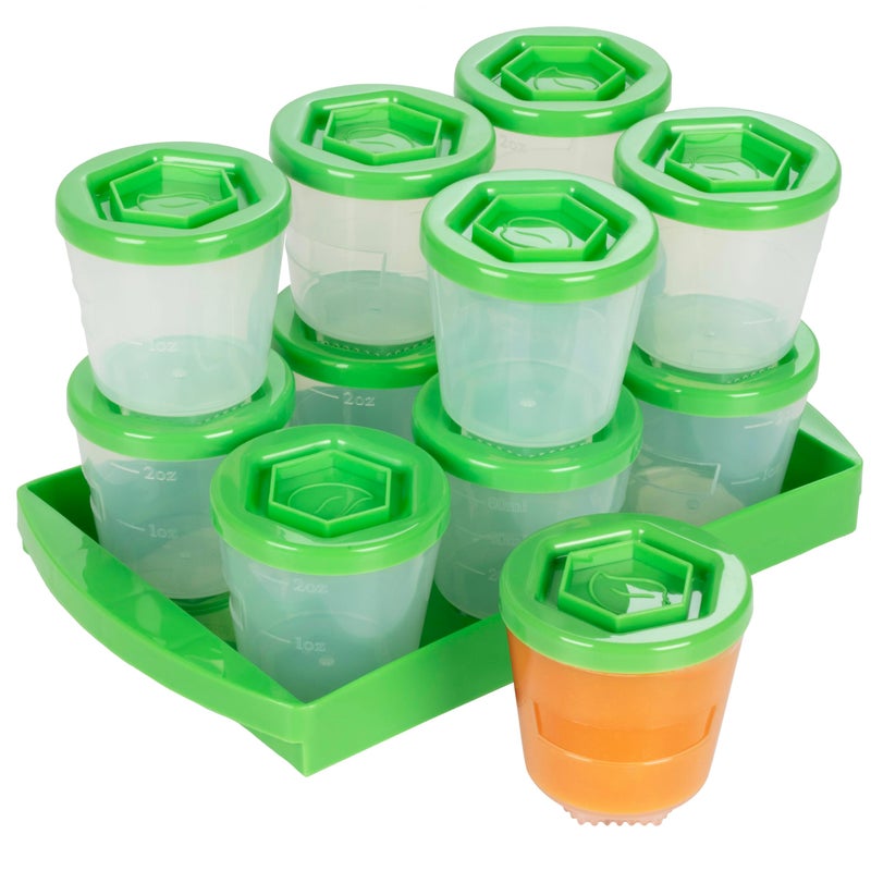 Sprout Cups حاويات تخزين طعام الأطفال مع أغطية اكتب ما تريد (12 عبوة) - 2 أونصة برطمانات بلاستيكية قابلة لإعادة الاستخدام ومقاومة للتسرب وصينية - آمنة في الفريزر والميكروويف وغسالة الصحون - خالية من BPA/PVC، متوافقة مع خلاط بوليت، هدية - Image 1
