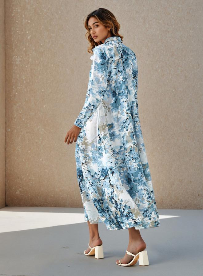 Iconic Floral Print Women Shirt Dress with Collar - Image 3