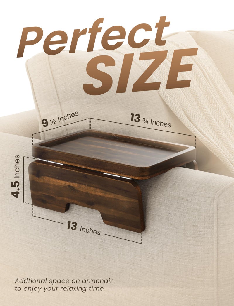 HOLANA Acacia Couch Armrest Table with 360Â° Rotating Phone Holder, Wooden Couch Tray â€“ Sofa Side Table, Armchair Caddy for Home Sofa Living Room (Walnut, 13.75" D x 9.5" W x 2" H) - Image 3