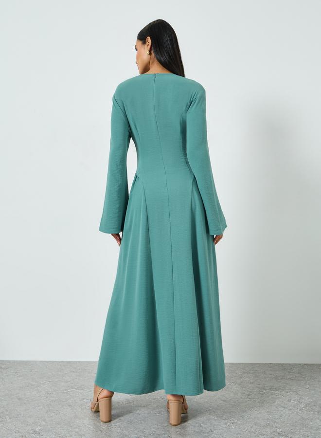 Take Two Green Solid Maxi Dress with Bell Sleeves - Image 3