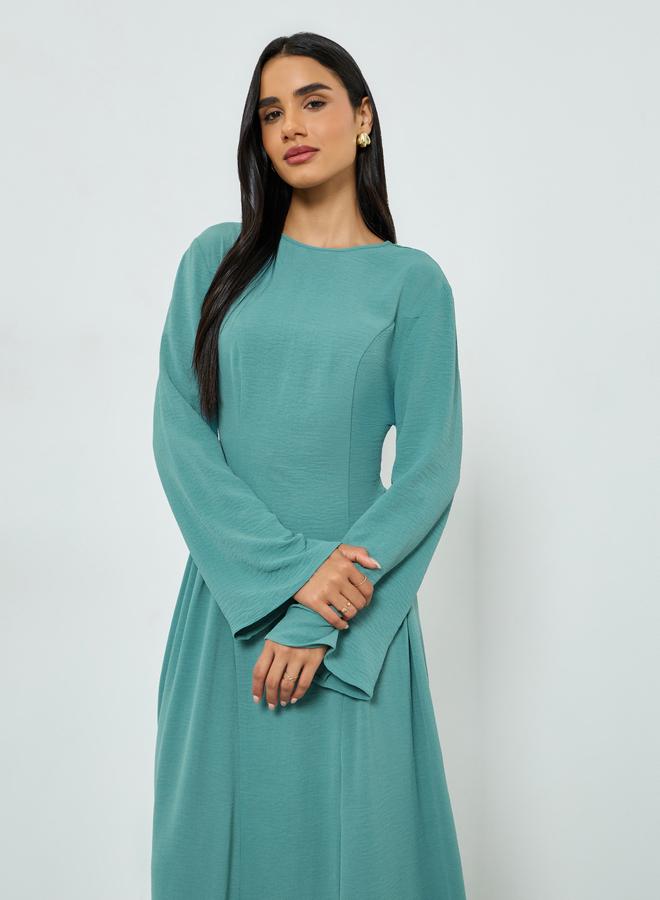 Take Two Green Solid Maxi Dress with Bell Sleeves - Image 2