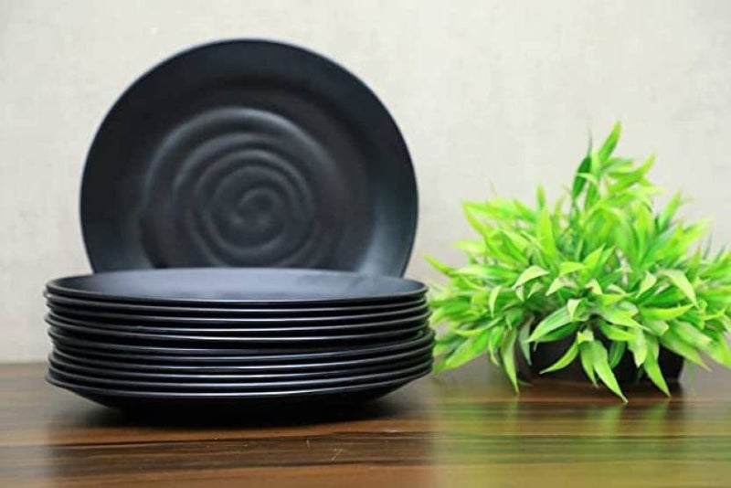 Everbuy® Spiral Black Quarter Dinner Plates Melamine Chapati Plates Set of 10 pcs (Quarter 8 Inch) - Image 4