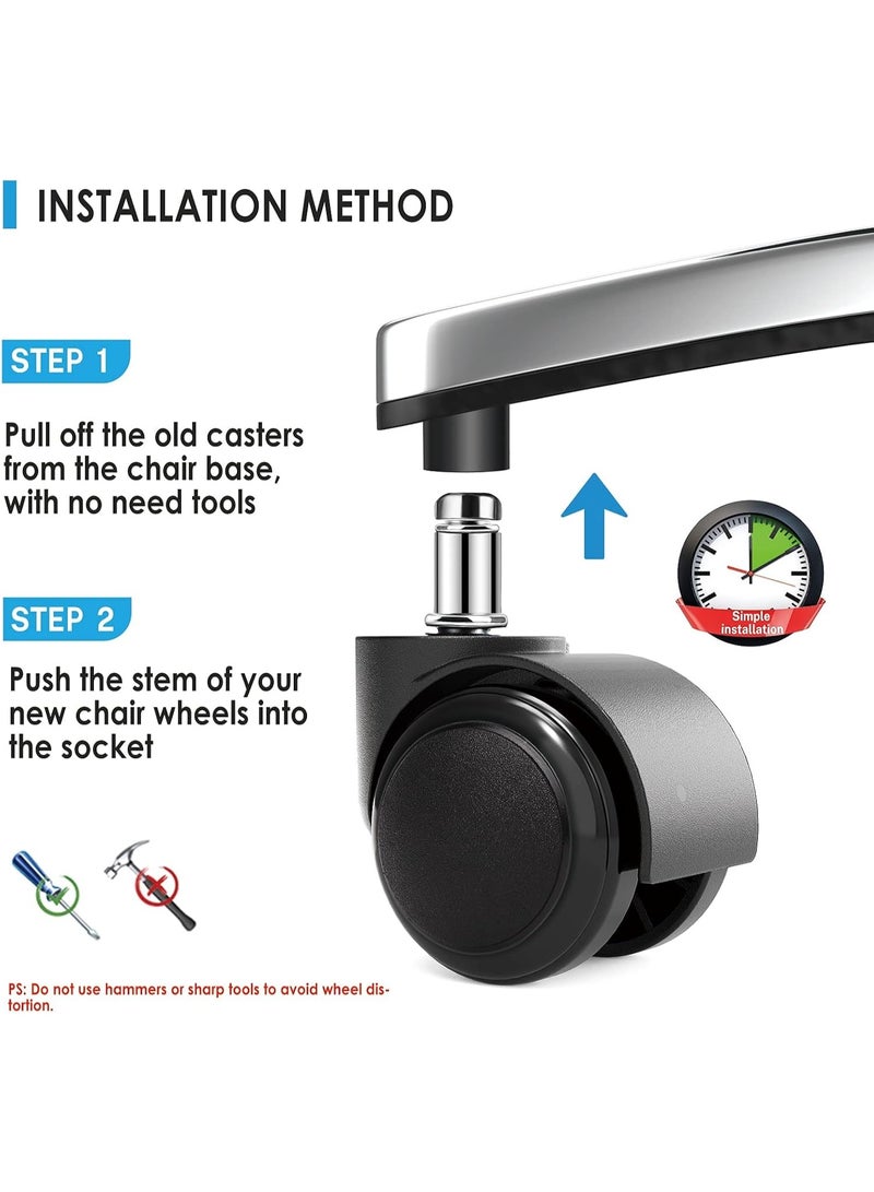 سونسر استبدال عجلات كرسي المكتب، 5 قطع عجلات كرسي مكتب مع بكرات مطاطية ناعمة، عجلات كرسي مطاطية هادئة وسلسة للأرضيات الخشبية الصلبة والسجاد (2 بوصة) - Image 5
