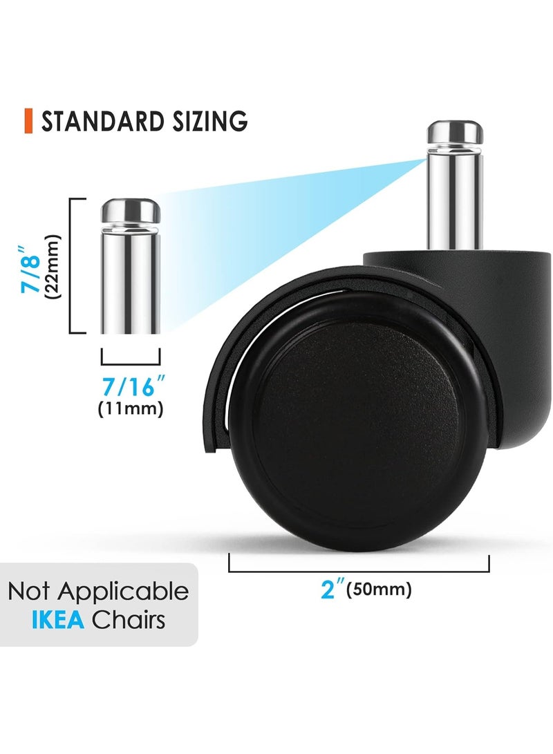 سونسر استبدال عجلات كرسي المكتب، 5 قطع عجلات كرسي مكتب مع بكرات مطاطية ناعمة، عجلات كرسي مطاطية هادئة وسلسة للأرضيات الخشبية الصلبة والسجاد (2 بوصة) - Image 2