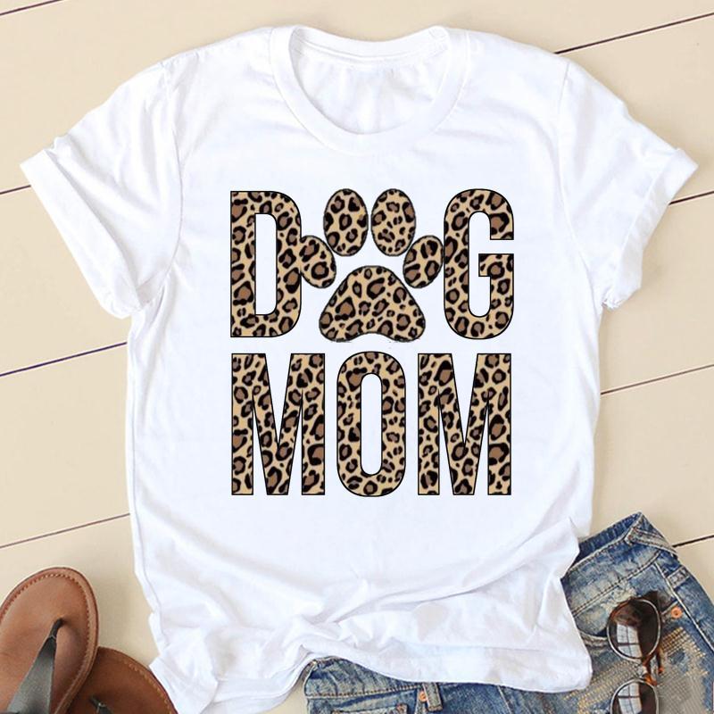 Dog Mom Personality Pattern Round Neck Printed White T-Shirt Short Sleeve Women'S Wish/ - Image 3