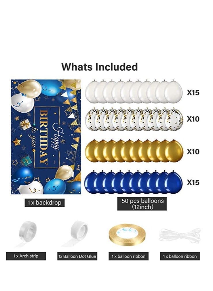 Navy Blue Birthday Balloons 50 Piece Set for Boys and Girls Party Decorations Navy and Gold Theme - Image 2