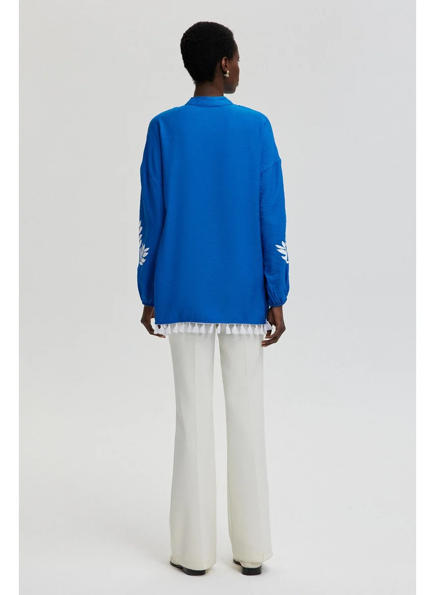 تاتشي Leaf Printed Tassel Detailed Blouse