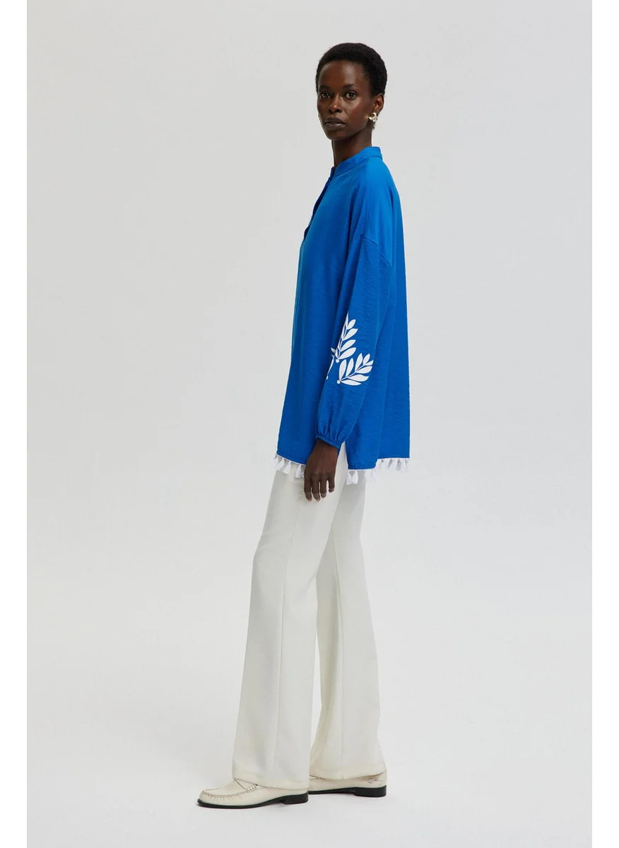 تاتشي Leaf Printed Tassel Detailed Blouse