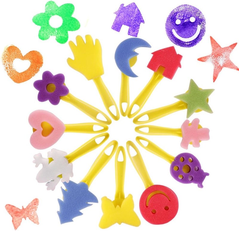 EVNEED Paint Sponges for Kids,29 pcs of Fun Paint Brushes for Toddlers.Coming with Roller,Flower Pattern Brush, Brush Set, Long Sleeve Waterproof Apron with 3 Roomy Pockets - Image 2
