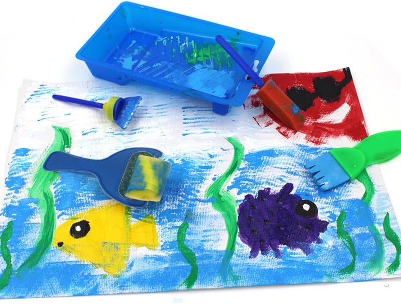 EVNEED Paint Sponges for Kids,29 pcs of Fun Paint Brushes for Toddlers.Coming with Roller,Flower Pattern Brush, Brush Set, Long Sleeve Waterproof Apron with 3 Roomy Pockets - Image 5