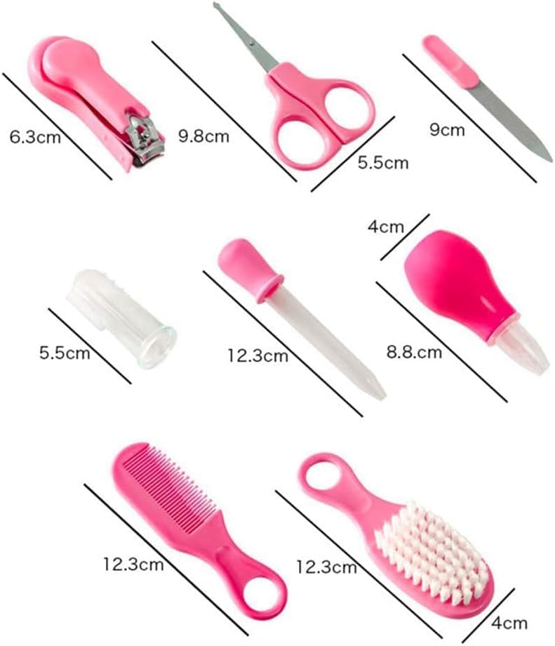 Pee n Poo 9 in 1 Baby Grooming Kit for Delicate Baby Scalp and Tiny Nails |Travel Friendly Zip case | Infant Nail Clipper |New Born Nasal Aspirator| Combs| Thermometer | Brush (Pink) - Image 2