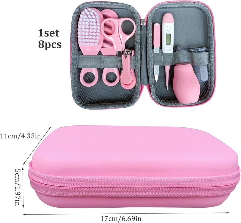 Pee n Poo 9 in 1 Baby Grooming Kit for Delicate Baby Scalp and Tiny Nails |Travel Friendly Zip case | Infant Nail Clipper |New Born Nasal Aspirator| Combs| Thermometer | Brush (Pink) - Image 4