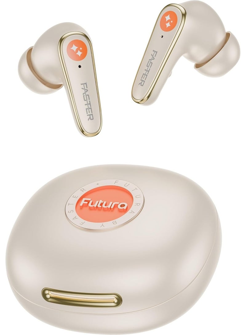 Faster Futura AI-200 Wireless AI Earbuds, Real-Time Translation, Bluetooth 6.0, 42H Playtime, 4 Mic ANC+ENC, 2 Mic TWS, AI Voice Assistant, 100+ Language Translator, 3EQ, 48ms Low Latency (Beige) - Image 1
