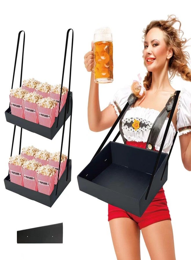 Tumahe Halloween Popcorn Snack Trays,4x15x11.2 In Concession Carrier with Strap,Stadium Snack & Vending Tray,Hawker,20's Theme Costume Accessory,Usherette Movie & Popcorn Vendor Trays with Neck Strap (2 Pcs) - Image 1