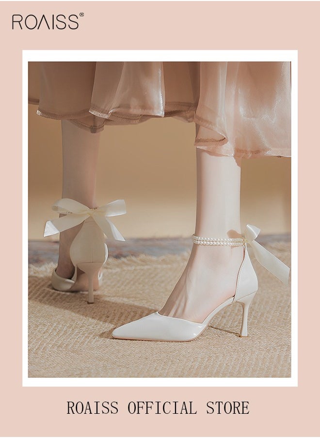 Pearl Lace-Up High Heels Sandals for Women and Ladies Luxury Shoes New Arrival Wedding Bridal Shoes Bridesmaid Shoes Fine Heels