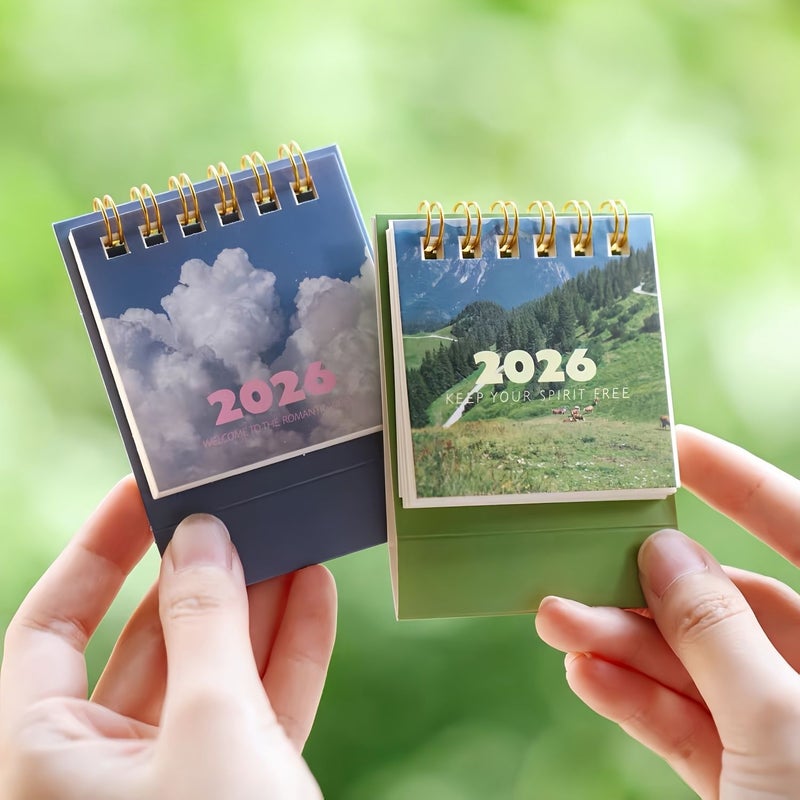 تقويم مكتبي صغير لعام 2026، منظر طبيعي أخضر، مقاس 65×70×35 ملم، من نوفمبر 2025 إلى ديسمبر 2026، تقويم مكتبي للطبيعة والمناظر الطبيعية للمكتب والمنزل - Image 4