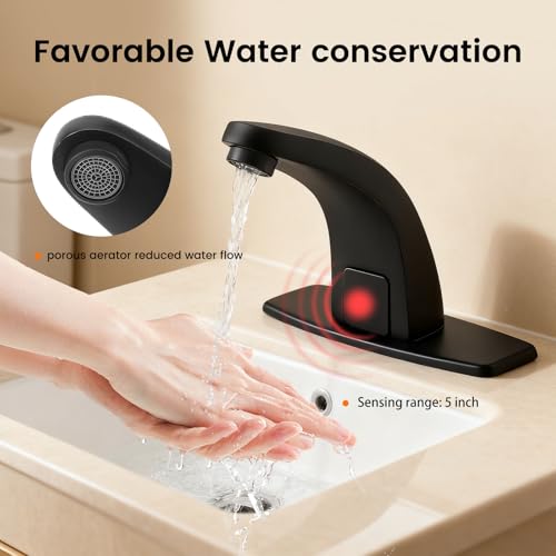 Gangang Touchless Bathroom Sink FaucetAutomatic Motion Sensor Faucets with 1 Hole Plate for Water Bath Commercial Lavatory Farmhouse Black - Image 3