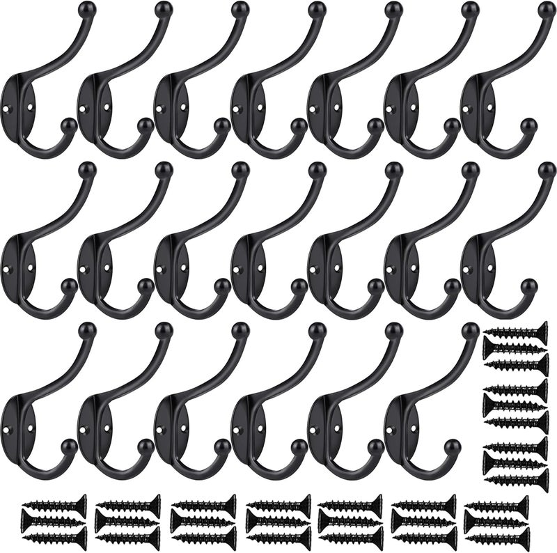 ZEYU 20Pcs Wall Hooks, Coat Hooks Hardware Heavy Duty Hooks for Hanging Coats Double No Rust Black Hook Wall Mounted with Screws for Key, Towel, Bags, Cup, Hat - Image 3