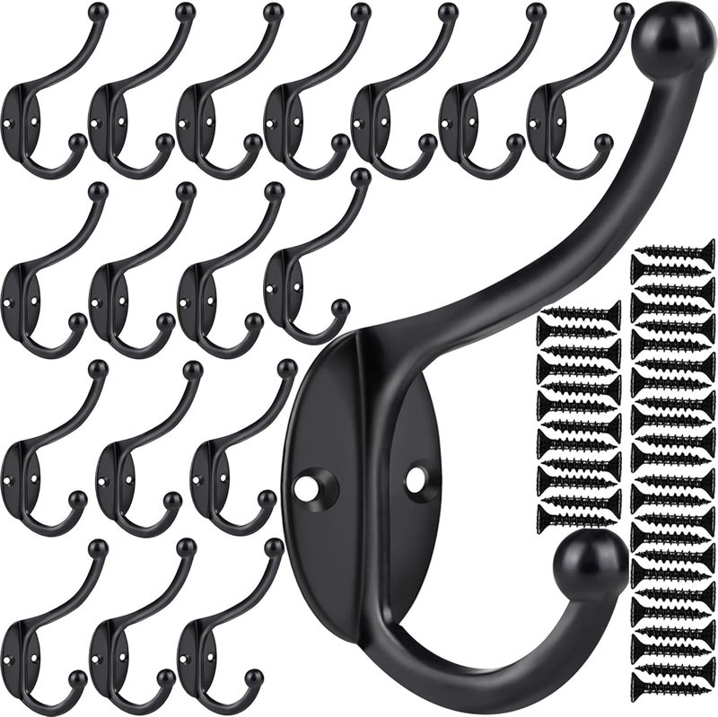ZEYU 20Pcs Wall Hooks, Coat Hooks Hardware Heavy Duty Hooks for Hanging Coats Double No Rust Black Hook Wall Mounted with Screws for Key, Towel, Bags, Cup, Hat - Image 1