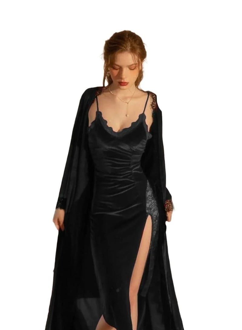 French Velvet Nightgown with High-Quality Lycra & Korean Lace – A Luxurious & Elegant Touch up to 85 kg