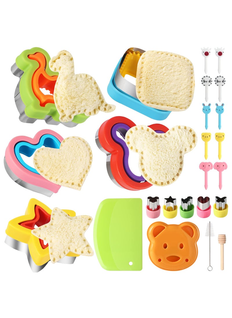 sokany 24 Pieces Sandwich Cutter and Sealer Set, Bread Sandwich Cutter, Pancake Maker, Heart Square Dinosaur Start Shaper, DIY Cookie Cutters Gift for Kids, Boys and Girls (Random Color)  - Image 1