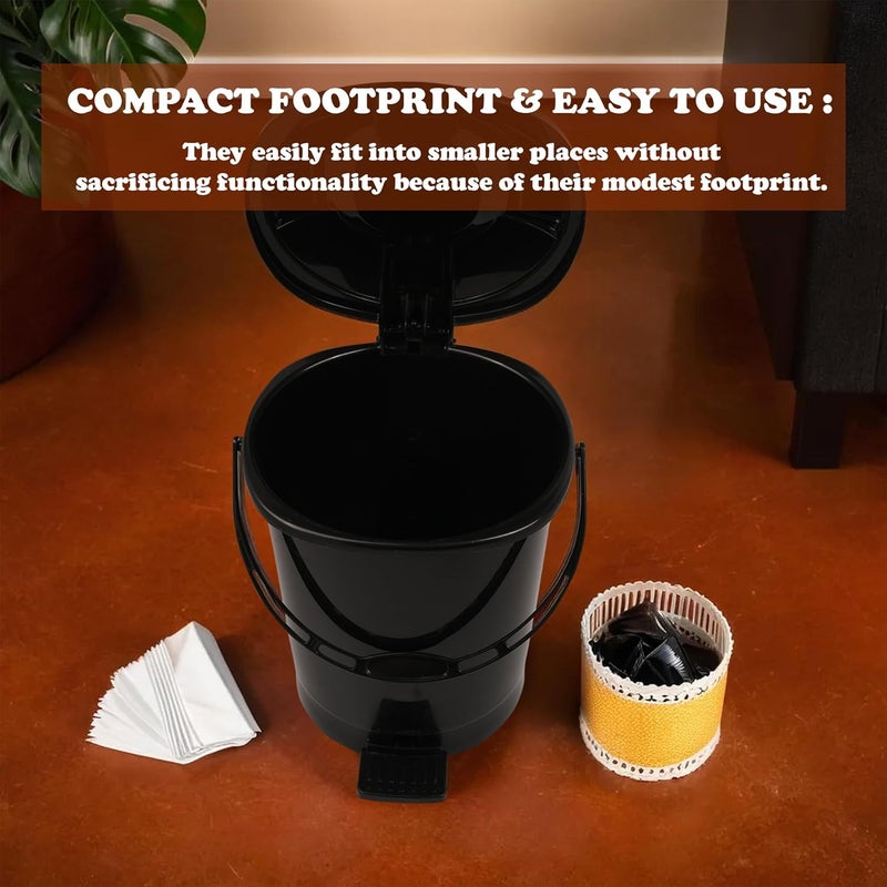 Kuber Industries Pack of 3 Pedal Dustbin 10 Liter Dustbin for Kitchen Bathroom Dustbin with Lid Wet Dry Waste Bin Garbage Bin with Handle 505 Check Dhakan Trash Can Black - Image 4