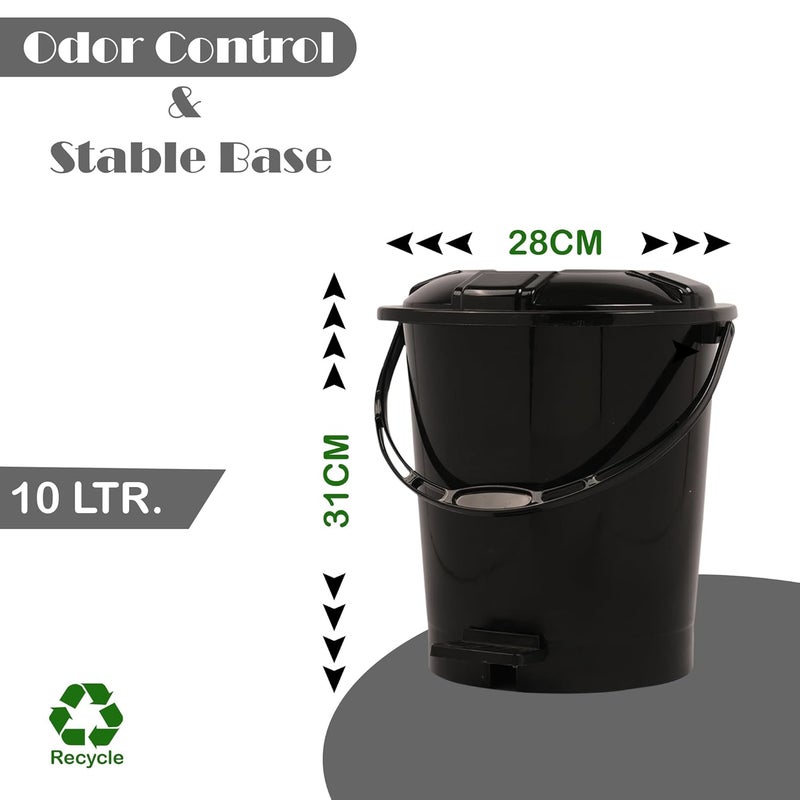 Kuber Industries Pack of 3 Pedal Dustbin 10 Liter Dustbin for Kitchen Bathroom Dustbin with Lid Wet Dry Waste Bin Garbage Bin with Handle 505 Check Dhakan Trash Can Black - Image 3