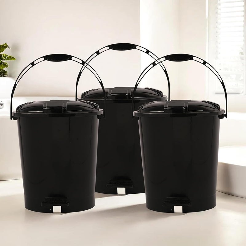Kuber Industries Pack of 3 Pedal Dustbin 10 Liter Dustbin for Kitchen Bathroom Dustbin with Lid Wet Dry Waste Bin Garbage Bin with Handle 505 Check Dhakan Trash Can Black - Image 1