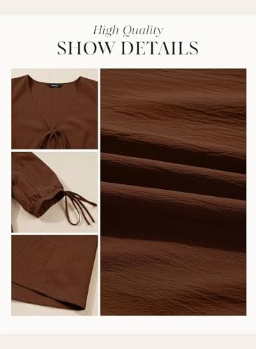 Dokotoo Chocolate Brown Summer Clothes Women's Summer Short Sleeve Tie Front Empire Waist A-Line Babydoll Loose Cute Mini Dress Coffee Medium - Image 5