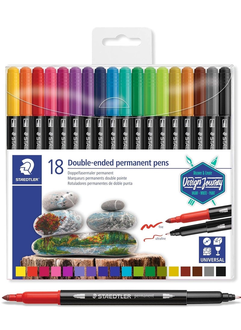 STAEDTLER 18-Piece Double-Ended Permanent Markers Fine And Ultra Fine Tips Multicolour  - Image 1