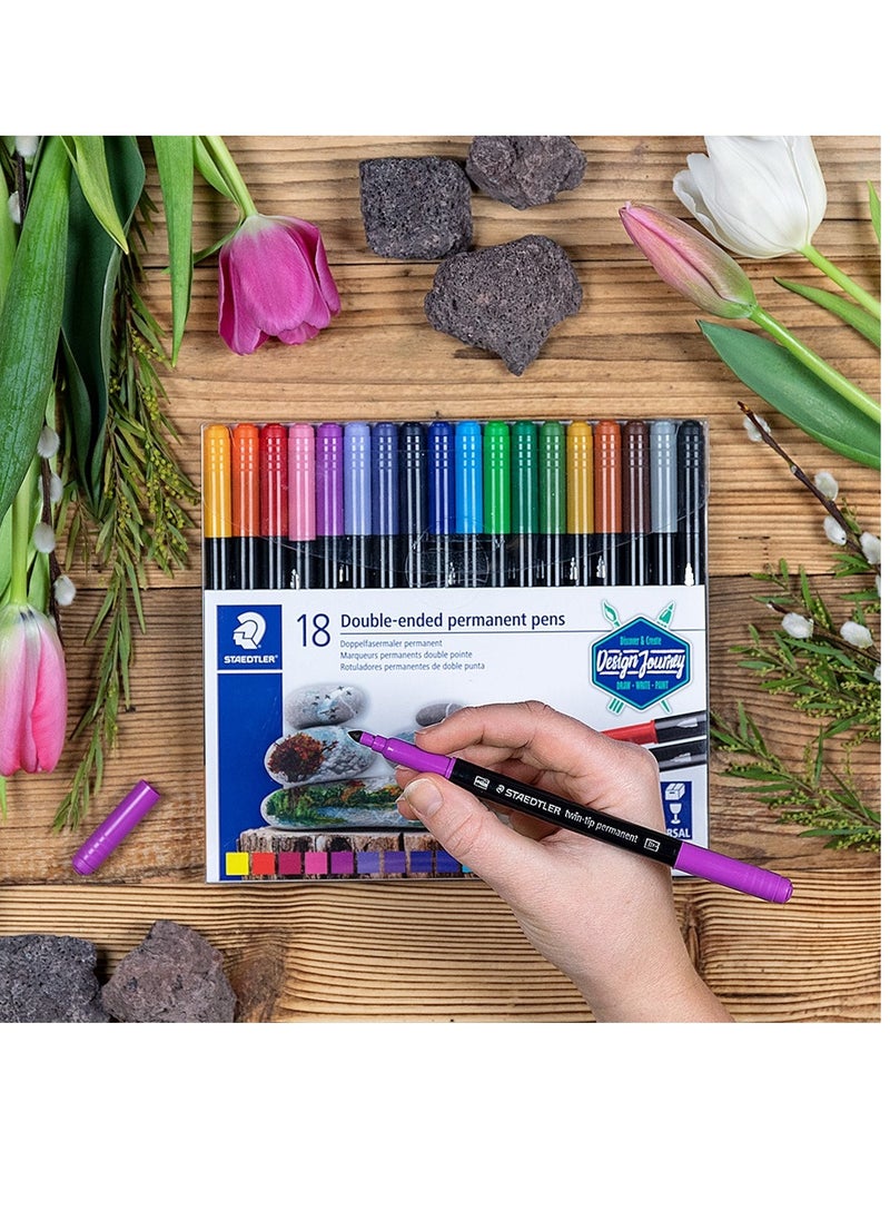 STAEDTLER 18-Piece Double-Ended Permanent Markers Fine And Ultra Fine Tips Multicolour  - Image 3