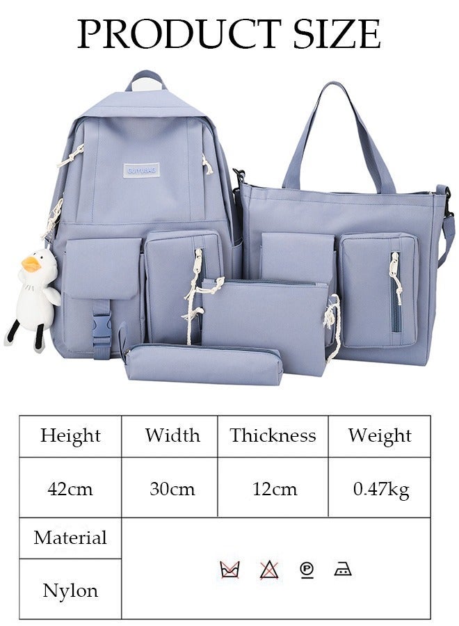 DUNISO 4PCS Kids School Backpack Set,Canvas Laptop School Bag Sets with Tote Bag,Shoulder Bag,Pencil Box,Large-capacity Book Bag for Girls Boys Back to School Supplies - Image 4
