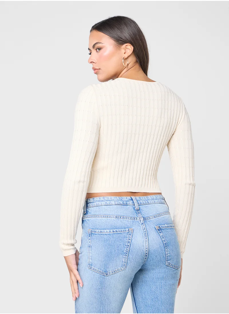 ONLY Onlmeddi Cable Crop  Round Neck Sweater