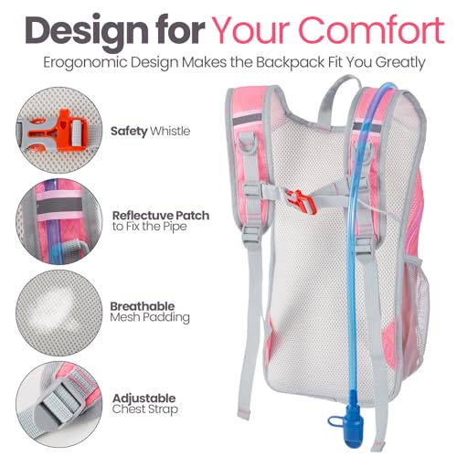 Shinylin 2 Pcs Kids Hydration Backpack with 1.5l Water Bladder Lightweight Kids Hiking Backpack Water Rucksack for Boys Girls Climbing Running(Blue, Purple) - Image 3